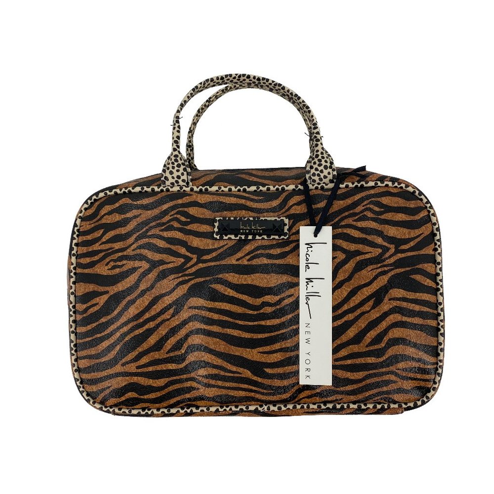 NICOLE MILLER NEW YORK Mixed Tiger Cheetah Print Cosmetic Skincare Travel Bag